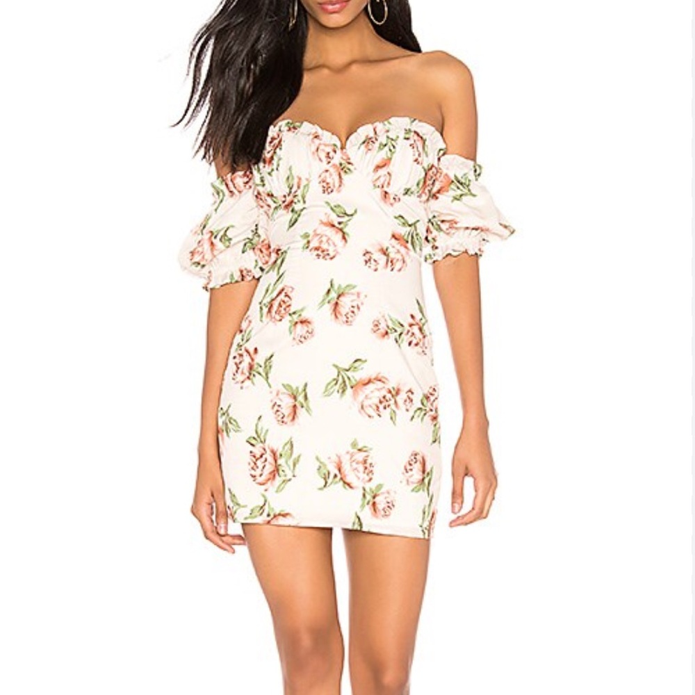 Superdown Revolve Lou Bustier Frill Mini Dress in Nude Floral size Medium $68